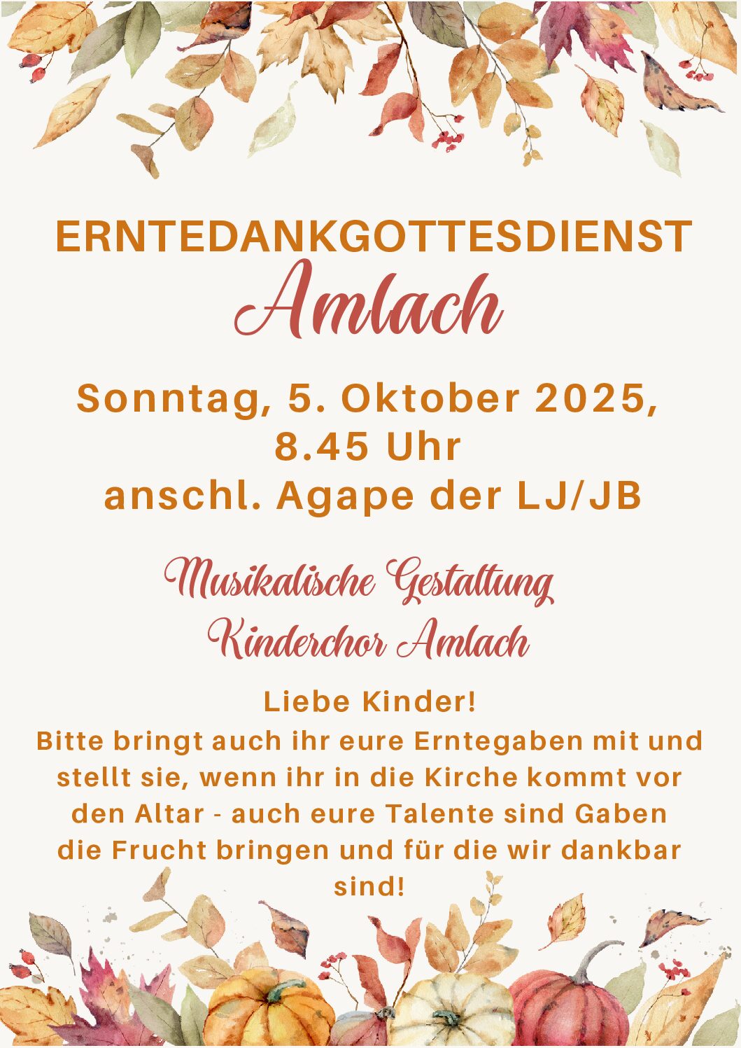 Einladung zum Erntedankgottesdienst