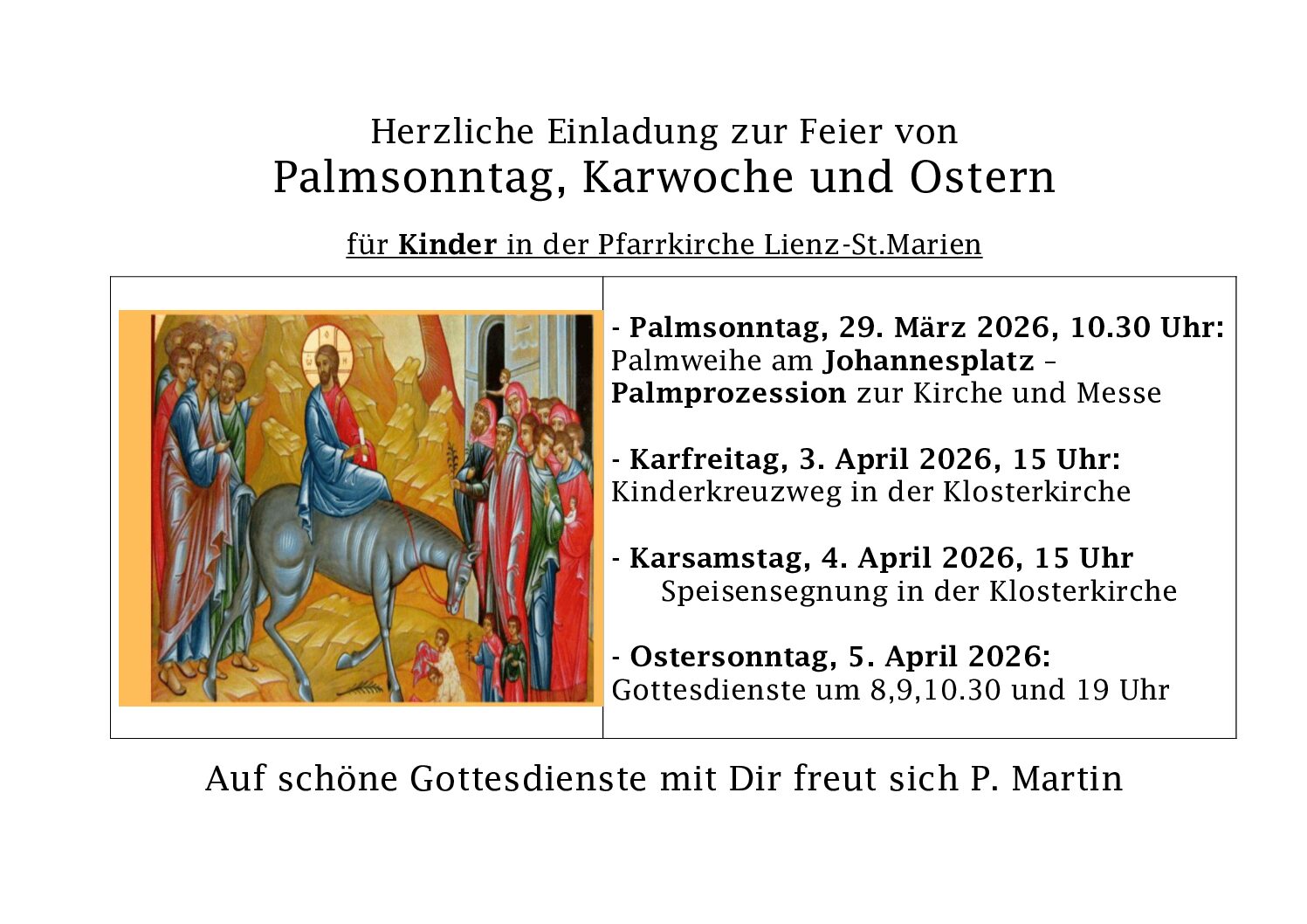 Herzliche Einladung der Pfarrkirche Lienz-St. Marien