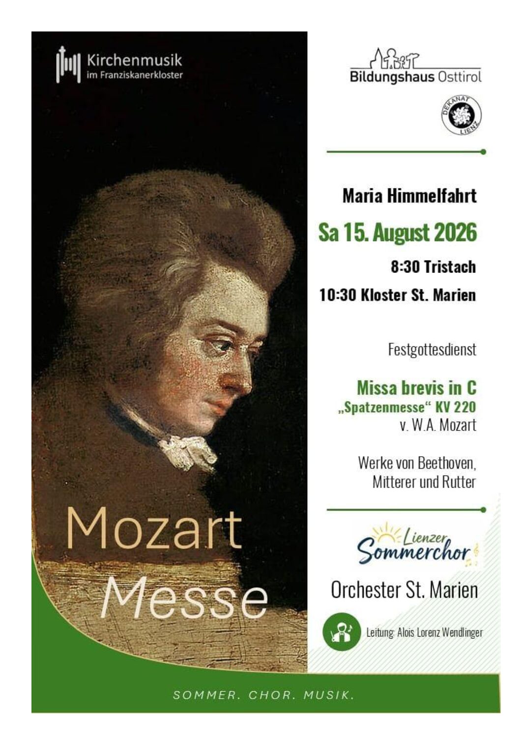 Lienzer Sommerchor am 15. August in Tristach und St. Marien